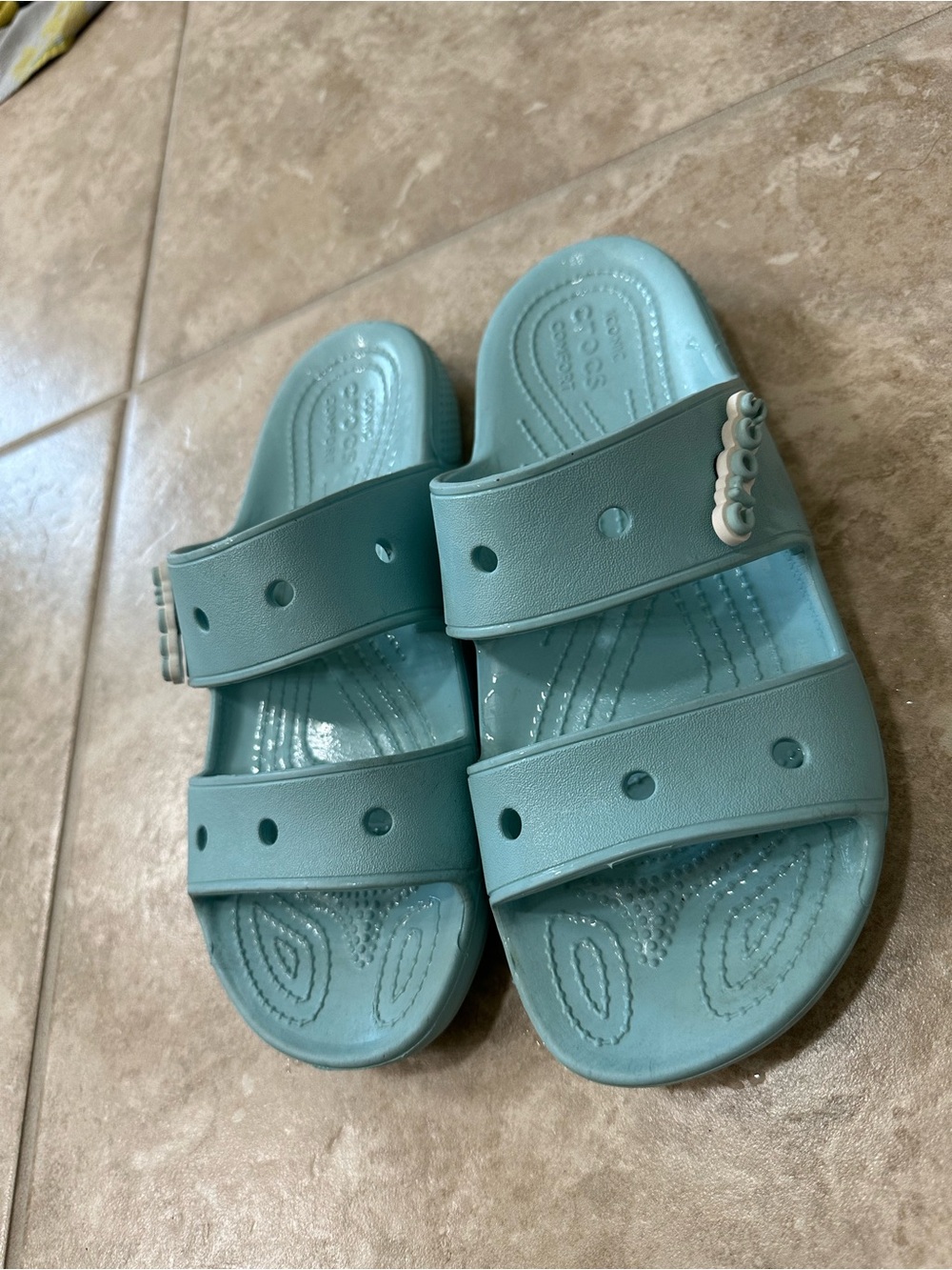 CROCS Women Light Teal Double-Strap Slide Sandals size 9 women size 7 men